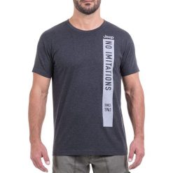T-shirt w kolorze antracytowym. Szare t-shirty męskie Jeep, m, bez wzorów, bez kołnierzyka. W wyprzedaży za 54.95 zł.