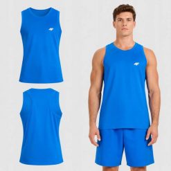 KOSZULKA MĘSKA 4F T-SHIRT BEZ RĘKAWÓW NA RAMIĄCZKA M M227 SS26. Niebieskie t-shirty męskie 4f, m, bez wzorów, z bawełny, bez kołnierzyka. Za 34.06 zł.