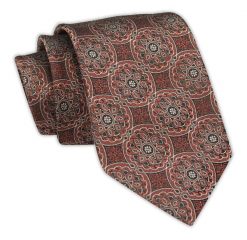 Krawat Męski, Miedziany, Wzór Geometryczny, Kwiatki, Klasyczny, Szeroki 7,5 cm, Elegancki -CHATTIER. Brązowe krawaty i muchy męskie Chattier, bez wzorów, z tkaniny, eleganckie. Za 49.00 zł.