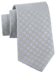 Krawat Męski - Beżowy w Niebieskie Groszki - Alties. Brązowe krawaty i muchy męskie Alties, bez wzorów, z tkaniny, eleganckie. Za 55.00 zł.