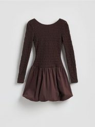 Sukienka bombka - ciemnobrązowy. Brązowe sukienki damskie Reserved, l, bez wzorów, z bawełny, bez kołnierzyka, bez ramiączek, bombki. Za 129.99 zł.