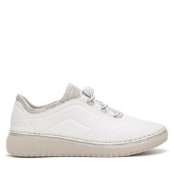 Półbuty Rieker. Białe półbuty damskie Rieker, bez wzorów, bez obcasa, na płaskiej podeszwie. Za 349.99 zł.