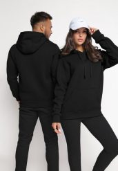 Czarna Bluza Wkładana przez Głowę z Kapturem i Kieszenią oraz Ściągaczami Tomuka. Czarne bluzy sportowe męskie Born2be, bez wzorów, klasyczne, bez kołnierzyka, bez ramiączek. Za 74.99 zł.
