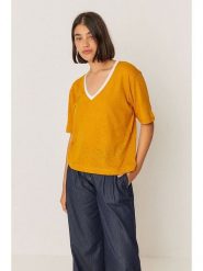 SKFK Koszulka "Izadi" w kolorze pomarańczowym rozmiar: 36. Pomarańczowe bluzki damskie SKFK, bez wzorów, z bawełny, bez kołnierzyka, bez ramiączek. Za 187.99 zł.
