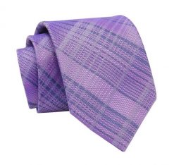 Krawat Liliowy w Kratkę, Elegancki, 7cm, Klasyczny, Męski -ALTIES. Krawaty i muchy męskie Alties, bez wzorów, z tkaniny, eleganckie. Za 49.00 zł.