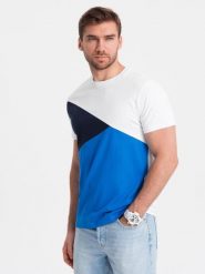 T-shirt męski trójkolorowy bawełniany - biało-niebieski V4 - Rozmiar: L. Białe t-shirty męskie Ombre Clothing, l, bez wzorów, z bawełny, bez kołnierzyka. W wyprzedaży za 35.00 zł.