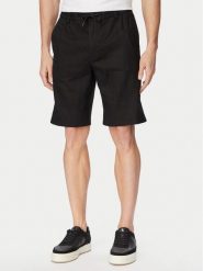 BOSS Szorty materiałowe 50559178 Czarny Regular Fit. Czarne szorty męskie Boss, ze lnu, bez kołnierzyka. Za 599.99 zł.