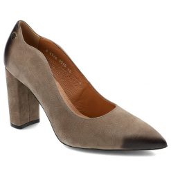 Brązowe Czółenka Szydłowski Eleganckie Buty Damskie. Brązowe czółenka damskie Szydłowski, bez wzorów, z nubiku, bez obcasa, na obcasie. Za 219.00 zł.