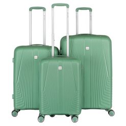 Zestaw walizek podróżnych z tworzywa ABS w zielonym kolorze Peterson PTN PP-09-SET3. Zielone walizki Peterson, bez wzorów. Za 549.99 zł.