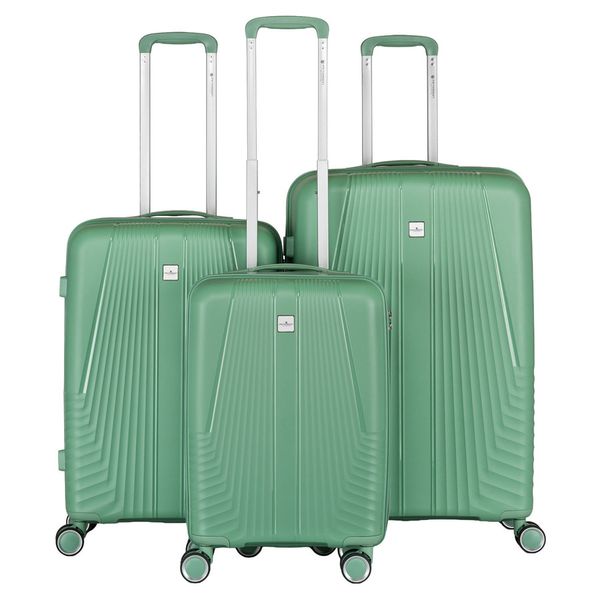 Zestaw walizek podróżnych z tworzywa ABS w zielonym kolorze Peterson PTN PP-09-SET3. Zielone walizki Peterson, bez wzorów. Za 473.99 zł.