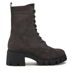 Botki Tamaris. Szare botki damskie Tamaris, bez obcasa, na słupku, bez zapięcia. Za 369.99 zł.