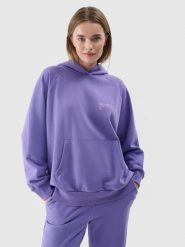 4F Bluza dresowa nierozpinana z kapturem damska - fioletowa XL. Fioletowe bluzy z kapturem damskie 4f, xl, z bawełny. Za 79.99 zł.