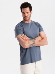 T-shirt męski klasyczny bawełniany BASIC - ciemnoniebieski V18 OM-TSBS-0146 - L. Niebieskie t-shirty męskie Ombre Clothing, l, bez wzorów, z bawełny, bez kołnierzyka. W wyprzedaży za 24.99 zł.
