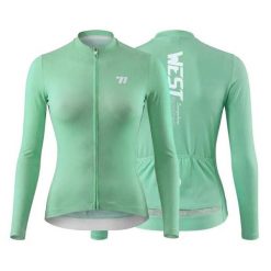 Oddychająca koszulka rowerowa z długim rękawem WEST BIKING. Niebieskie bluzki sportowe damskie WEST BIKING, na jesień, l, bez wzorów, z elastanu, bez ramiączek. Za 236.04 zł.