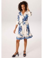 Aniston Sukienka w kolorze biało-niebieskim rozmiar: 40. Brązowe sukienki damskie Aniston, bez wzorów, z tkaniny, bez kołnierzyka, bez ramiączek, midi. Za 217.99 zł.