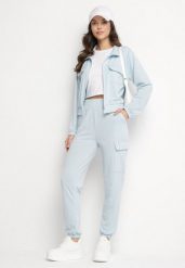 Jasnoniebieski Komplet Dresowy Cargo Bluza i Spodnie z Kieszeniami Kormilla. Niebieskie bluzy bez kaptura damskie Born2be, m, z dresówki. Za 84.99 zł.