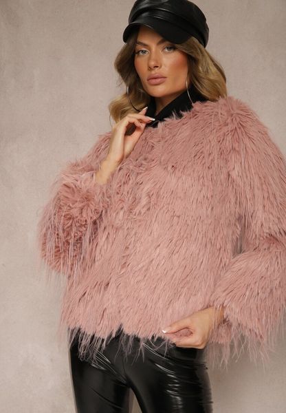 Różowa Futerkowa Kurtka o Prostym Kroju z Zapięciem na Haftki Sialithiel. Czerwone kurtki damskie Renee, l, bez wzorów, bez kaptura. Za 119.99 zł.