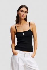 KARL LAGERFELD Сzarny damski top Ikon Patch Tank Top. Czarne topy damskie Karl Lagerfeld, s, bez wzorów, bez kołnierzyka. W wyprzedaży za 249.99 zł.