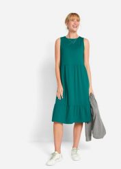 Sukienka z dżerseju z czystej bawełny. Niebieskie sukienki damskie bonprix, bez wzorów, z bawełny, eleganckie, bez kołnierzyka, bez ramiączek. Za 64.99 zł.
