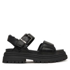 Sandały Buffalo. Czarne sandały damskie Buffalo, bez wzorów, bez obcasa, na płaskiej podeszwie. Za 349.99 zł.