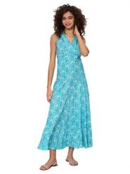 Aller Simplement Sukienka w kolorze turkusowo-białym rozmiar: 38/40. Białe sukienki damskie Aller Simplement, bez wzorów, z bawełny, klasyczne, bez kołnierzyka, bez ramiączek, maxi. Za 187.07 zł.