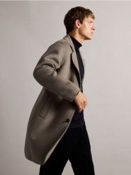 Płaszcz z wełną - szary. Szare płaszcze męskie Reserved, l, bez wzorów, z tkaniny. W wyprzedaży za 199.99 zł.