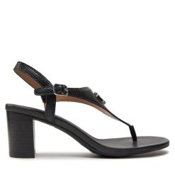 Sandały LAUREN RALPH LAUREN. Czarne sandały damskie Lauren Ralph Lauren, bez wzorów, bez obcasa, na słupku. Za 549.99 zł.