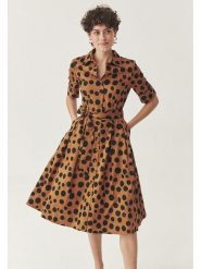 TATUUM Sukienka w kolorze jasnobrązowo-czarnym rozmiar: 46. Brązowe sukienki damskie Tatuum, bez wzorów, z bawełny, bez kołnierzyka, bez ramiączek, midi, rozkloszowane. Za 280.95 zł.