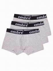 Bokserki męskie bawełniane 3-pak - szare U159 - XXL. Szare bokserki męskie Ombre Clothing, bez wzorów, z bawełny. W wyprzedaży za 19.99 zł.