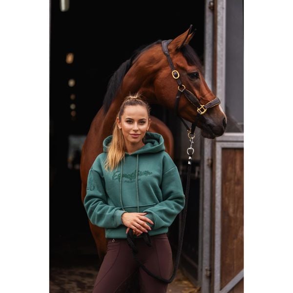 Second Life - Bluza jeździecka Equestrian butelkowa zieleń... - Stan Doskonały. Zielone bluzy z kapturem damskie JD ATTACK, xs, z bawełny. Za 135.99 zł.
