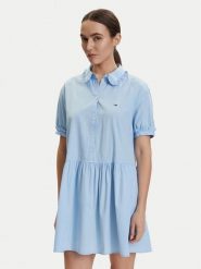 Tommy Jeans Sukienka codzienna DW0DW22995 Niebieski jasny Regular Fit. Niebieskie sukienki damskie Tommy Jeans, na co dzień, s, bez wzorów, z bawełny, bez kołnierzyka, bez ramiączek, proste. Za 449.99 zł.