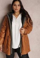 Brązowa Kurtka Pikowana z Kapturem Niinist. Brązowe kurtki damskie Renee, na jesień, plus size, bez wzorów, z jeansu, z kapturem. Za 99.99 zł.