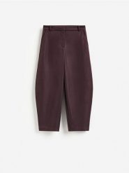 Spodnie barrel leg - ciemnofioletowy. Fioletowe spodnie materiałowe damskie Reserved, bez wzorów, z tkaniny. Za 159.99 zł.