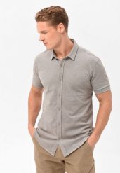 Koszula z krótkim rękawem, Slim Fit, C-XEWIR. Szare koszule męskie Volcano, na lato, l, bez wzorów, z bawełny, bez kołnierzyka, bez ramiączek. Za 129.99 zł.
