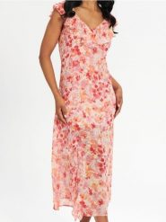 Sukienka midi w kwiaty - wielobarwny. Sukienki damskie Sinsay, l, bez wzorów, bez kołnierzyka, bez ramiączek, midi, z odkrytymi ramionami. Za 59.99 zł.