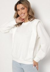 Biała Bluza z Wiskozą z Podkreśloną Linią Ramion Alithra. Białe bluzy bez kaptura damskie Born2be, z jeansu. Za 79.99 zł.
