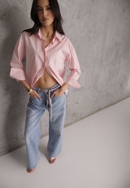 Niebieskie Jeansy Szerokie z Bawełną High Waist Ozdobione Wiązanym Sznurkiem Neviolla. Niebieskie jeansy damskie Renee, z podwyższonym stanem. Za 119.99 zł.