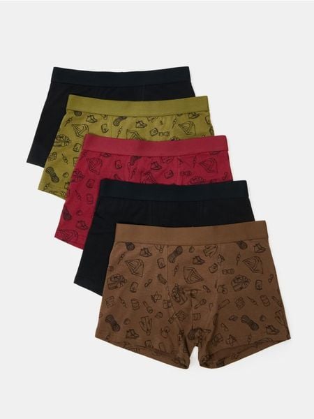 Bawełniane bokserki z motywem turystycznym 5 pack - wielobarwny. Bokserki męskie Sinsay, bez wzorów, z bawełny. Za 49.99 zł.