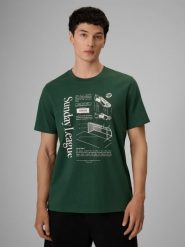 4F T-shirt regular z nadrukiem męski - zielony M. Zielone t-shirty męskie 4f, m, bez wzorów, z bawełny, bez kołnierzyka. Za 79.99 zł.