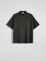 Koszulka polo boxy z waflowym splotem - szary. Szare koszulki polo męskie Reserved, l, bez wzorów, z bawełny, bez ramiączek. W wyprzedaży za 39.99 zł.