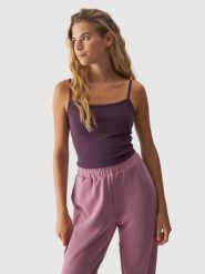 4F Crop-top slim gładki z modalem damski - fioletowy L. Fioletowe topy damskie 4f, l, bez wzorów, z dzianiny, bez kołnierzyka. W wyprzedaży za 29.99 zł.