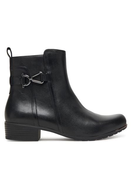 Caprice Botki 9-25403-45 Czarny. Czarne botki damskie Caprice, ze skóry, bez obcasa, na płaskiej podeszwie, bez zapięcia. Za 489.99 zł.