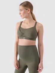 4F Biustonosz ciążowy treningowy ułatwiający karmienie damski - khaki XS. Brązowe biustonosze sportowe damskie 4f, bez wzorów, z dzianiny. W wyprzedaży za 69.99 zł.