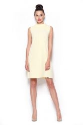 Elegancka Sukienka z Niskim Golfem - Żółty. Żółte sukienki damskie Figl, l, bez wzorów, z materiału, eleganckie, bez kołnierzyka, bez ramiączek. Za 239.00 zł.