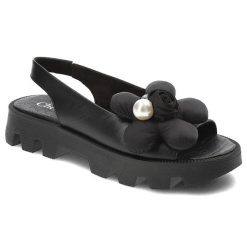 Czarne Sandały Chebello Modne Obuwie Damskie Z Kwiatem. Czarne sandały damskie CheBello, bez wzorów, ze skóry, bez obcasa. Za 309.00 zł.