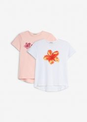 T-shirt z elastycznej mieszanki bawełny organicznej (2 szt.). Białe koszulki dziewczęce bonprix, bez wzorów, z bawełny, bez ramiączek. Za 64.99 zł.