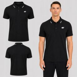 KOSZULKA MĘSKA POLO 4F SPORTOWA BAWEŁNIANA CZARNA TPTSM0772. Czarne koszulki polo męskie 4f, m, z bawełny, bez ramiączek, na fitness i siłownię. Za 99.99 zł.