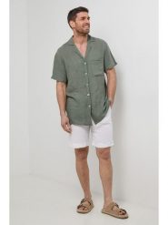 Lin Passion Lniana koszula w kolorze khaki rozmiar: XL/XXL. Brązowe koszule męskie Lin Passion, xl, bez wzorów, ze lnu, bez kołnierzyka, bez ramiączek. Za 158.84 zł.