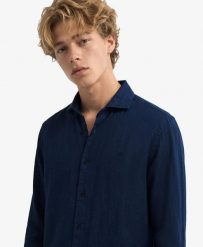 Superdry Koszula Riviera lniana z długim rękawem — 100% len, Relaxed Fit. Niebieskie koszule damskie Superdry., na lato, l, bez wzorów, ze lnu, bez kołnierzyka, bez ramiączek. Za 267.70 zł.
