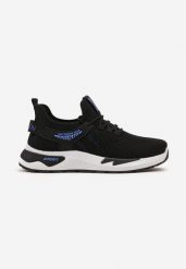 Czarno-Niebieskie Buty Sportowe z Elastyczną Cholewką i Sznurowaniem oraz Tłoczoną Podeszwą Mitina. Czarne buty sportowe na co dzień męskie Born2be, bez zapięcia. Za 44.99 zł.
